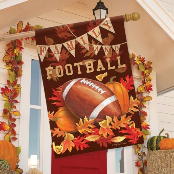 2 Flags Family Football Fall House Flag PLUS Garden FLAG Autumn Leaves - Picture 1 of 7